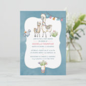 Aquarel Llama thema baby shower uitnodiging (Staand voorkant)