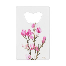 Aquarel Magnolia Bloemige Moeder Elegante Roze Creditkaart Flessenopener