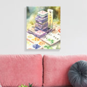Aquarel Mahjong Kunst Canvas Afdruk (Insitu (Woonkamer))