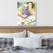 Aquarel Mahjong Kunst Canvas Afdruk (Insitu (Slaapkamer))