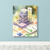 Aquarel Mahjong Kunst Canvas Afdruk (Insitu (Houten vloer))