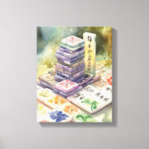 Aquarel Mahjong Kunst Canvas Afdruk