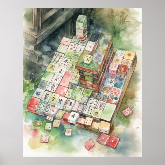 Aquarel Mahjong Kunst Poster (Voorkant)