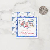 Aquarel Mahjong Tegels & Strikjes Enclosure Notitiekaartje (Voorkant / Achterkant in situ)