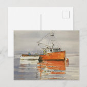 Aquarel Maine vissersboot oceaan oranje sereen Briefkaart (Voorkant / Achterkant)