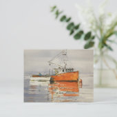 Aquarel Maine Vissersboot Oranje Zeegezicht Post Briefkaart (Staand voorkant)
