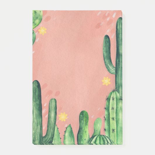 Aquarel malse groene roze cactus. Succulenten Post-it® Notes (Voorkant)