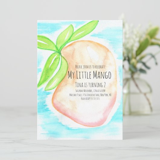 Aquarel Mango Handgeschilderde Tropische Uitnodigi Kaart (Staand voorkant)