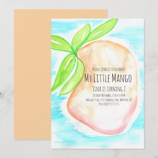 Aquarel Mango Handgeschilderde Tropische Uitnodigi Kaart (Voorkant / Achterkant)