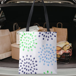 Aquarel Marine Groen Lichtblauwe Bloemblad Tote Bag