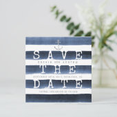 Aquarel marine strepen nautisch save the date (Staand voorkant)