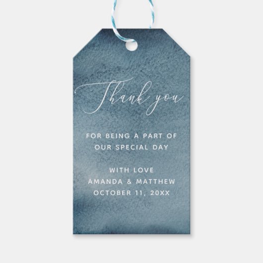 Aquarel marineblauw nautisch trouwfeest bedankt cadeaulabel (Voorkant)