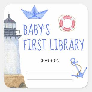 Aquarel maritiem - baby shower boekplaat vierkante sticker