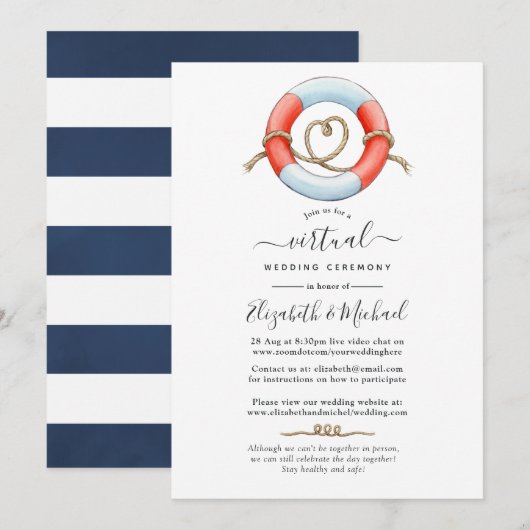 Aquarel maritieme online virtuele bruiloft kaart (Voorkant / Achterkant)
