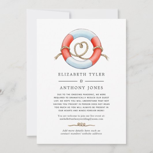 Aquarel maritieme trouw met beperkte gastlijst aankondiging (Voorkant)