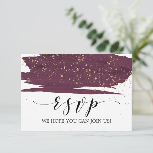 Aquarel Marsala en Goud Menu Keuze RSVP Kaart (Staand voorkant)