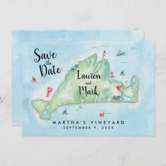 Aquarel Marthas Vineyard Kaart Bewaar de Datum (Voorkant / Achterkant)