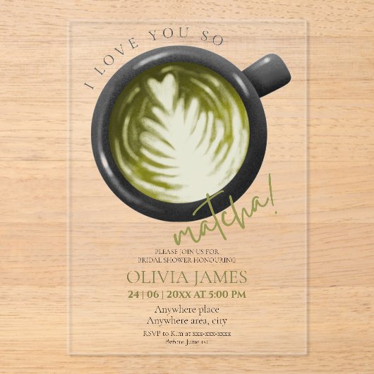 Aquarel Matcha thema acryl vrijgezellenfeest Acryl Uitnodigingen (Voorkant)