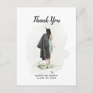 Aquarel Meisje Loof Custom Foto Afstudeerdankjewel Briefkaart