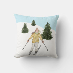 Aquarel Meisje Skiën Op Winterhellingen Met Bomen Kussen