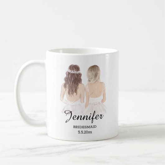 aquarel meisjes, bruidsmeisje gepersonaliseerd  koffiemok (Links)
