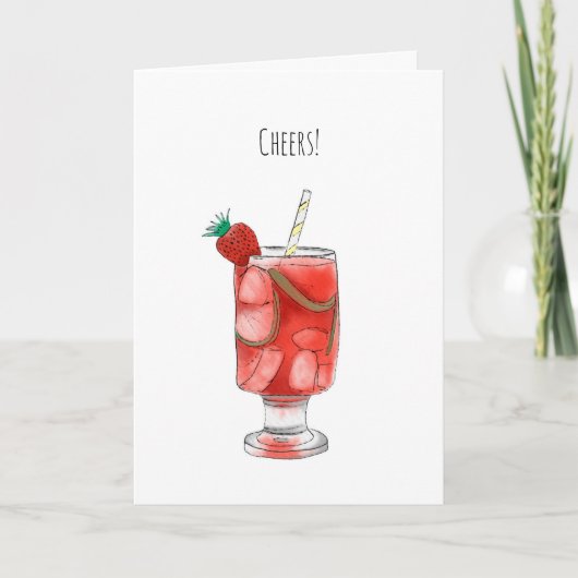 Aquarel met aardbeiencocktail geïllustreerd kaart (Voorkant)