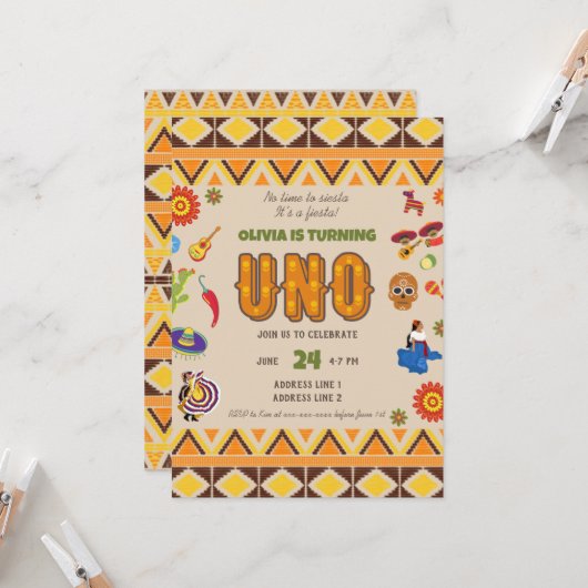 Aquarel Mexicaans thema eerste verjaardag Kaart (Voorkant / Achterkant in situ)