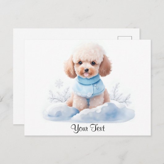 Aquarel Miniatuur Abrikozenkleurige Poodle Puppy H Briefkaart (Voorkant / Achterkant)