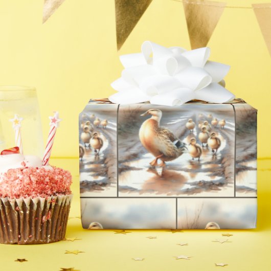 Aquarel Moeder Eend Met Eendjes Cadeaupapier (Verjaardagsfeest)