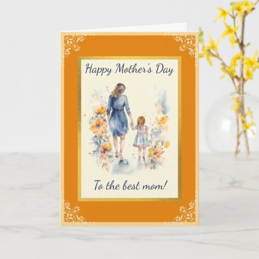 Aquarel Moeder En Dochter Kaart (Gele Bloem)