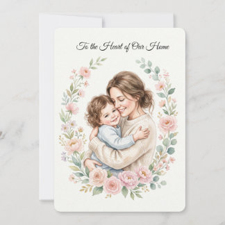 Aquarel Moeder en Kind Knuffel met Bloemenkrans Kaart