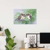 Aquarel Moeder Mus Feeding Kuikens Poster (Thuiskantoor)