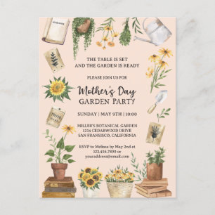 Aquarel Moederdag Zonnebloem Tuinfeest Uitnodiging Briefkaart