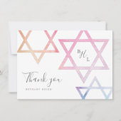 Aquarel Monogram Bat Mitzvah Bedankt Kaart (Voorkant)