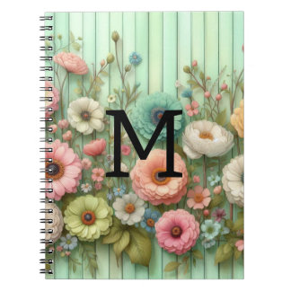 Aquarel monogram pastelkleurige bloemen op groen h notitieboek