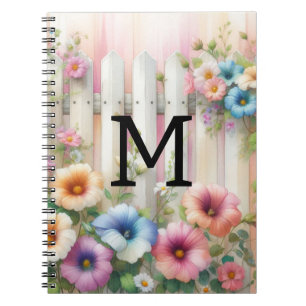 Aquarel monogram pastelkleurige bloemen op wit hou notitieboek