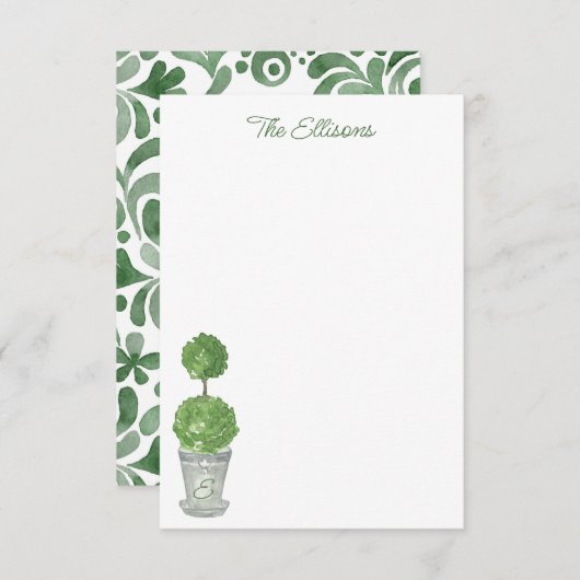 Aquarel Monogram Topiary Notitiekaarten (Voorkant / Achterkant)