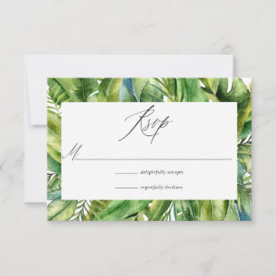 Aquarel Monogram Tropische Zomer Strand Bruiloft RSVP Kaartje