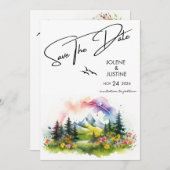 Aquarel Mountain Wildflower Save The Date (Voorkant / Achterkant)