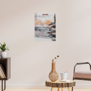 Aquarel Mt. Fuji & Japanese Pagode – Japan Land Poster