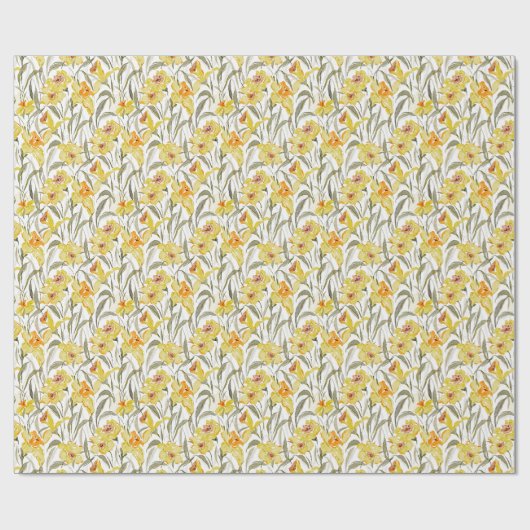 Aquarel Narcis Bloementuin Lente Cadeaupapier (Vlak)