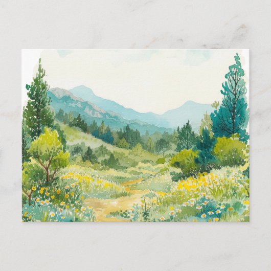 Aquarel Natuur Berg Handgetekend Briefkaart (Voorkant)