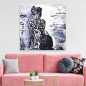 Aquarel - Natuur Dame - Zwart & Wit Canvas Afdruk (Insitu (Woonkamer))