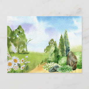 Aquarel Natuur Landschap en Madeliefjes Bloemen  Briefkaart
