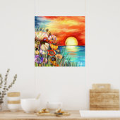 Aquarel Natuur Zonsopgang Poster (Keuken)