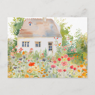 Aquarel Natuurhuis Tuin Handgetekend Briefkaart