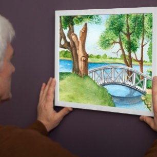 Aquarel Natuurtafereel met Houten Brug Poster