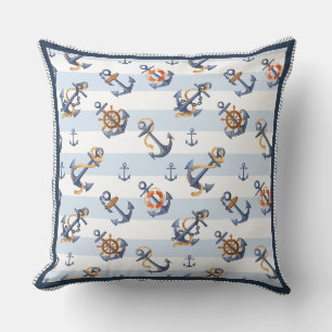 Aquarel Nautilus Anker & Scheepsstuurwiel Patroon Kussen