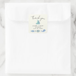 Aquarel Nautilus Blauwe Baby Shower Dank Je Vierkante Sticker