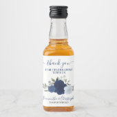 Aquarel Navy Blauwe Rozen Trouw Trouwens Mini Likeurfles Etiket (Voorkant)